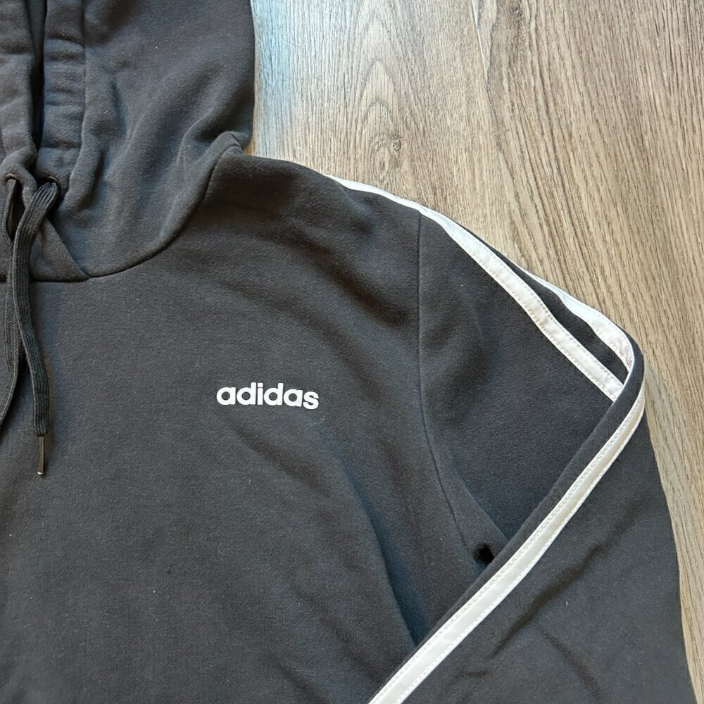 Adidas Women's 3 Stripe Black Fleece Hoodie Pullover Size XL - Picture 2 of 6